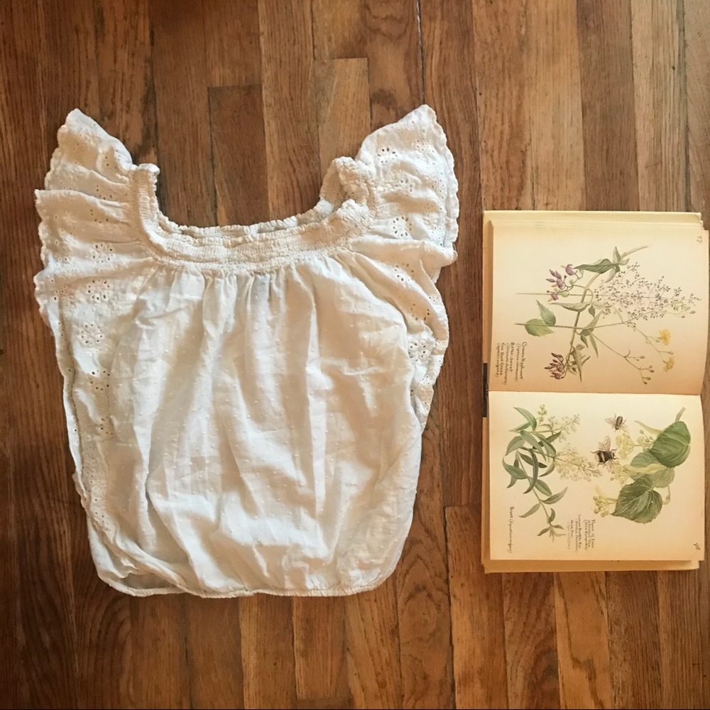 Romantic White Eyelet Flutter Sleeve Blouse